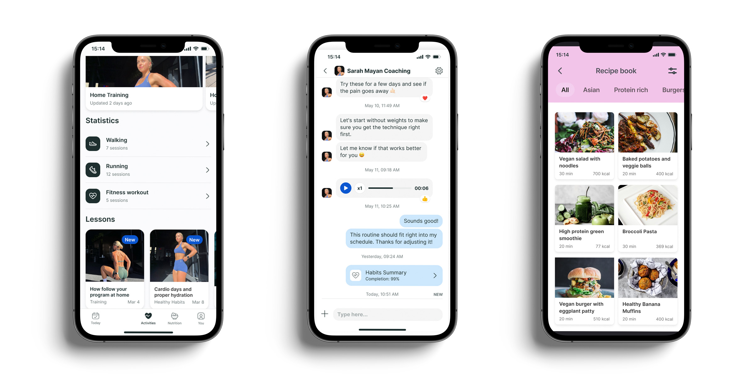 A mockup of the coaching app showcasing the different features.